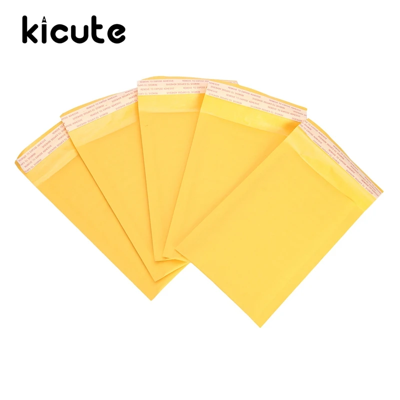 Kicute 50 шт./лот крафт-Пузырьковые конверты, мягкие конверты, желтые, Самоуплотняющиеся,, сумки 120x180 мм, канцелярские принадлежности для офиса и школы