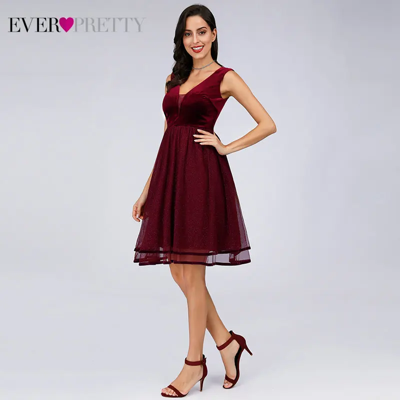 Блестящие бордовые коктейльные платья Ever Pretty EZ03074 женское сексуальное Шифоновое Платье трапециевидного силуэта с v-образным вырезом без рукавов