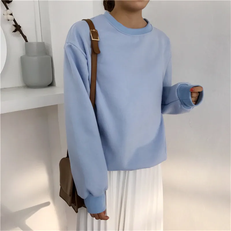 Sudaderas mujer Харадзюку однотонный Свитшот женский длинный рукав толстовка Свободный Женский повседневные худи и свитшоты спортивный костюм