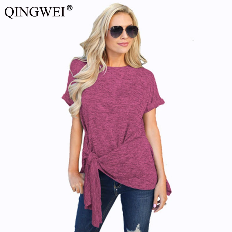 

2019 women's spring and summer new women's round neck irregular hot sale short-sleeved shirt T-shirt S-2XL