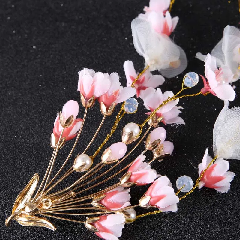 Женская тиара ручной работы FORSEVEN розовая в китайском стиле с цветком персика
