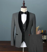 2020 mens velvet suit 3 pieces slim fit one button shawl lapel groomsmen tuxedos blazers for weddingparty blazervestpants