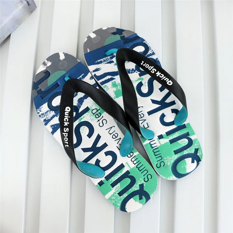 Мужская пляжная обувь с буквенным принтом вьетнамки на плоской подошве шлепанцы