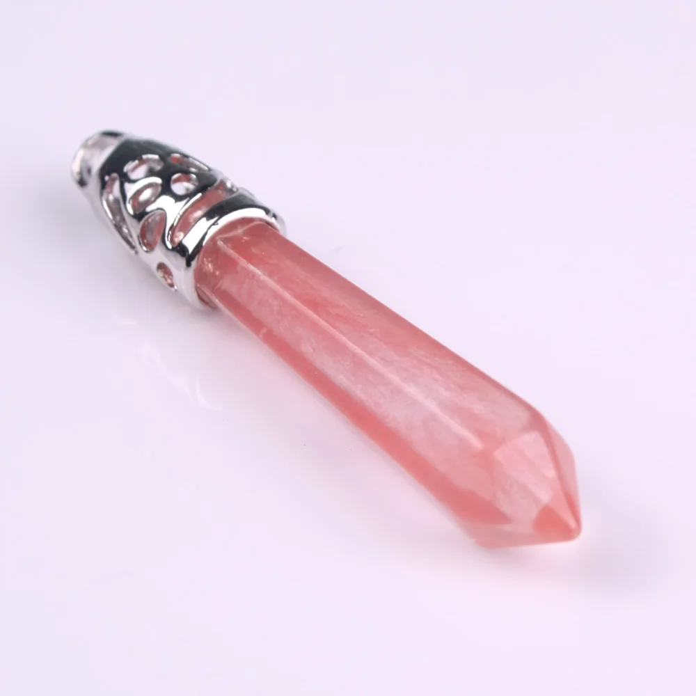 cherry quartz 1 шт. красивый натуральный кристалл опал, кварц драгоценный камень Длинная подвеска Маятник лунный камень кулон Посеребренная Модная бижутерия подходит ожерелье - Окраска металла: cherry quartz