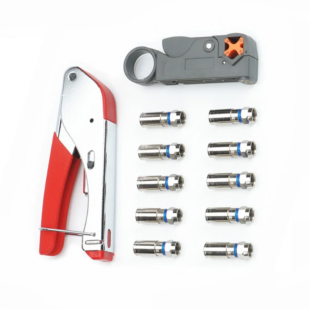 Coaxial Cable Crimping Pliers Clamp Wire Stripper Stripping Tool &amp Metal Bit Kit |