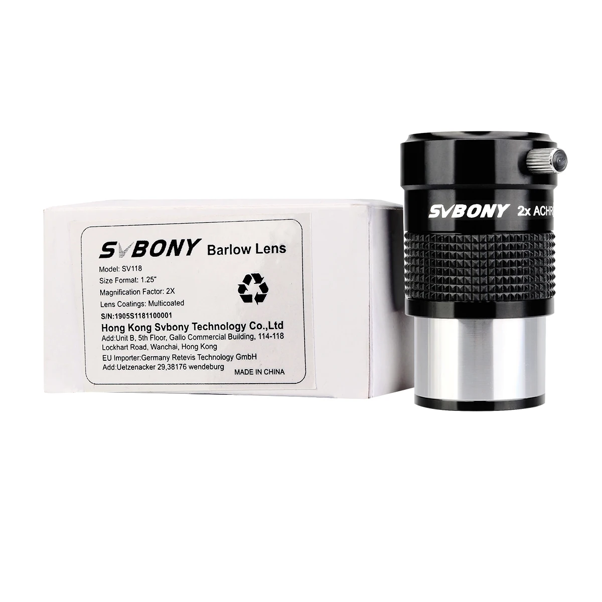 SVBONY SV118 линза Барлоу 2X1,2" ахроматическая металлическая линза Барлоу для астрономического телескопа окуляра