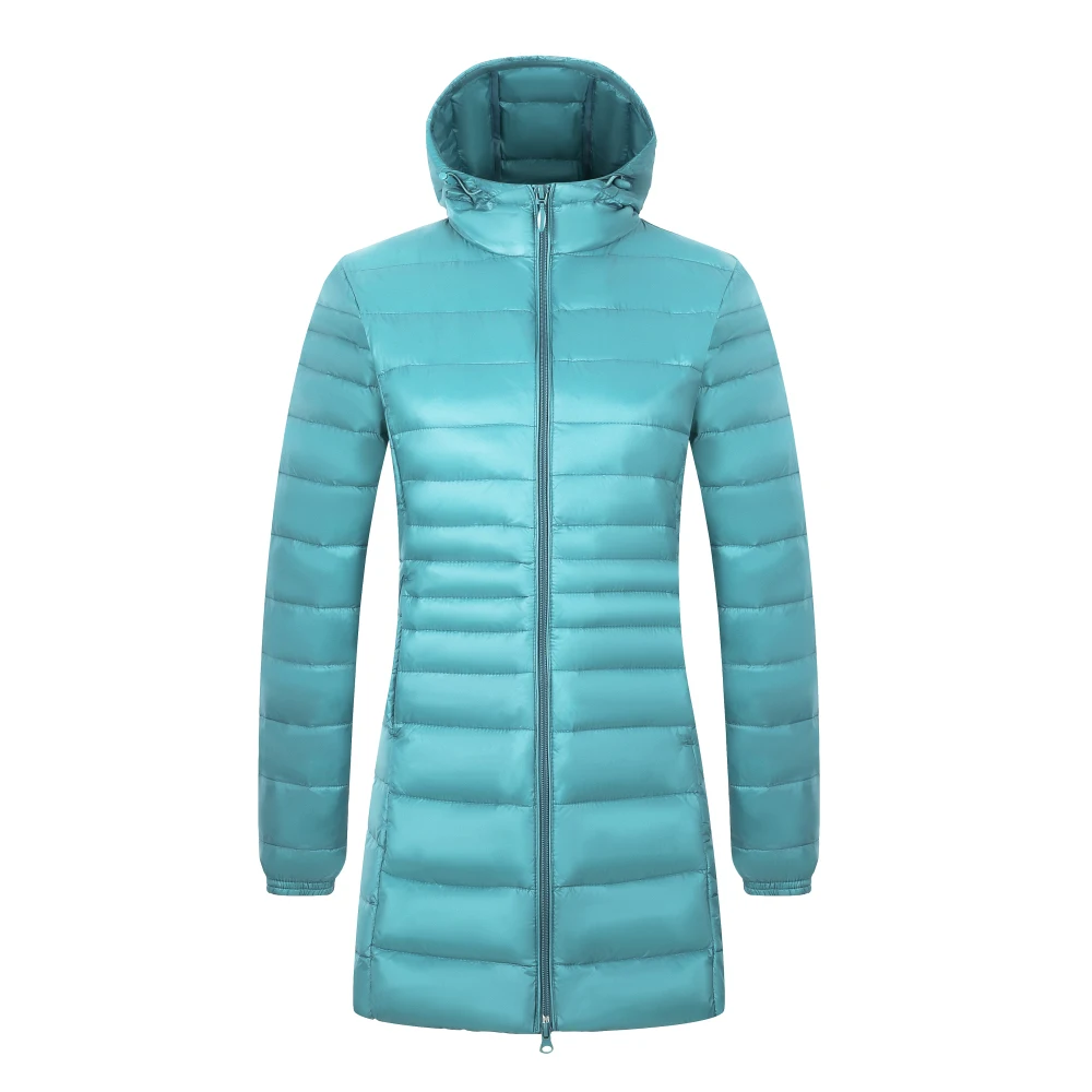 Hooded lake blue Johnature, женское белое пуховое пальто, S-7XL с капюшоном, Осень-зима, новинка размера плюс, женская одежда на молнии, одноцветные пуховые пальто - Цвет: Hooded lake blue