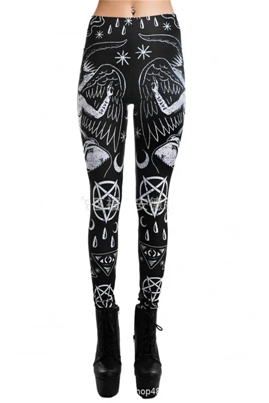 Black Leggings Готический принт, женские леггинсы, 3D цифровая печать, эластичные тонкие штаны размера плюс, новинка, повседневные женские леггинсы - Цвет: Black Leggings