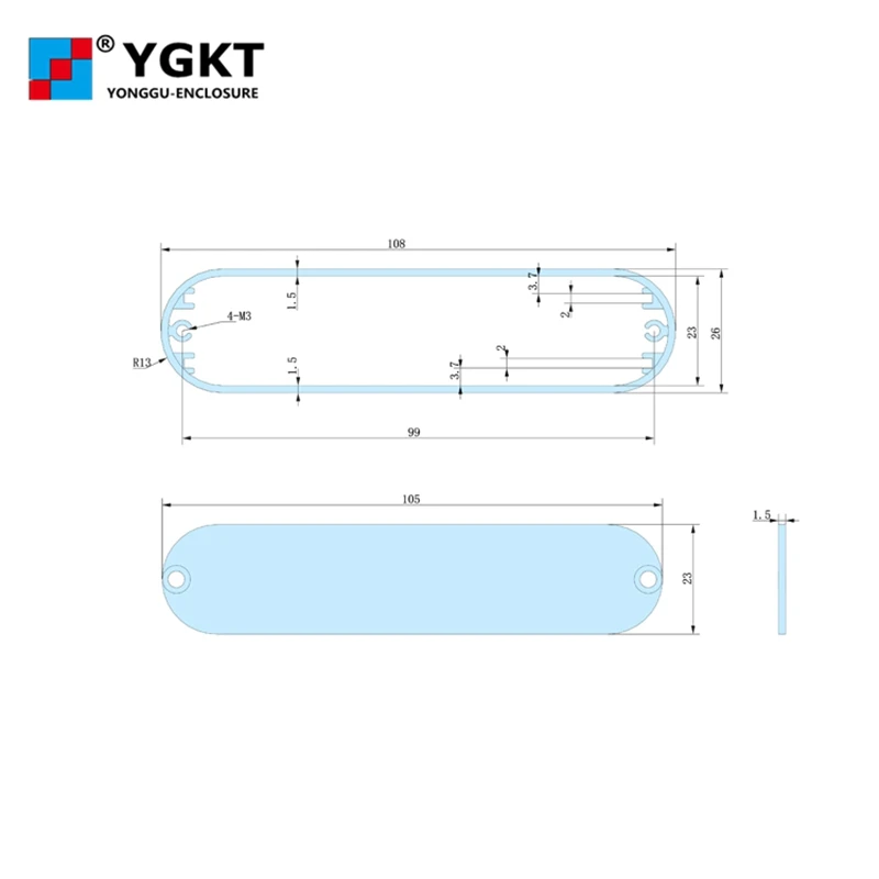 YGKT J28 108W26H mm 4 25 ''x 1 02'' алюминиевый корпус для самостоятельной сборки чехол
