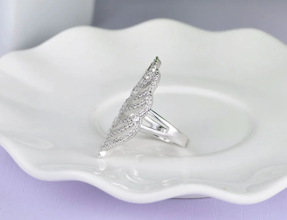Lokaer Trendy Feather Rings Bands Jewelry For Women White Gold Mosaic Cubic Zirconia Wedding Finger Anniversary LR17179 | Украшения и