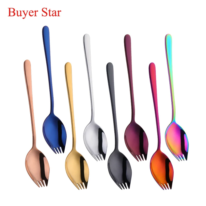 2 шт красочные 3 в 1 Sporks 304 Нержавеющая Сталь Десертная Вилка ложка для лапши