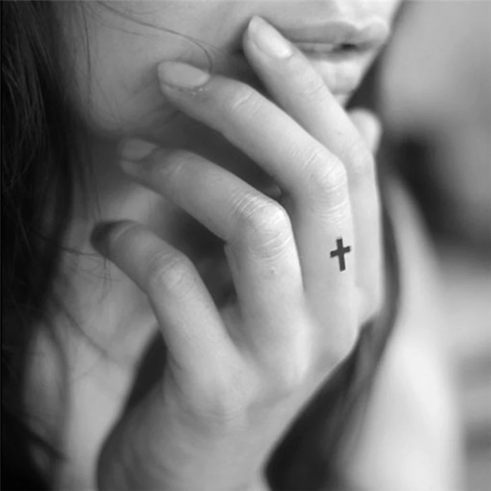 

Waterproof Temporary Tattoo Sticker small cross tattoo on finger water transfer flash tattoo fake tattoo for girl women men