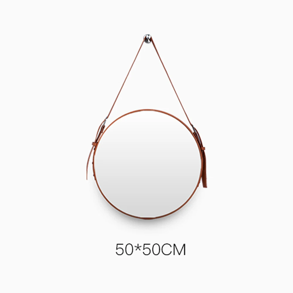 orange D50cm Ремень для ванной зеркало Настенное подвесное декоративное зеркало отель ванная комната зеркало Ресторан настенное искусство круглое подвесное зеркало wx8281346 - Цвет: orange D50cm