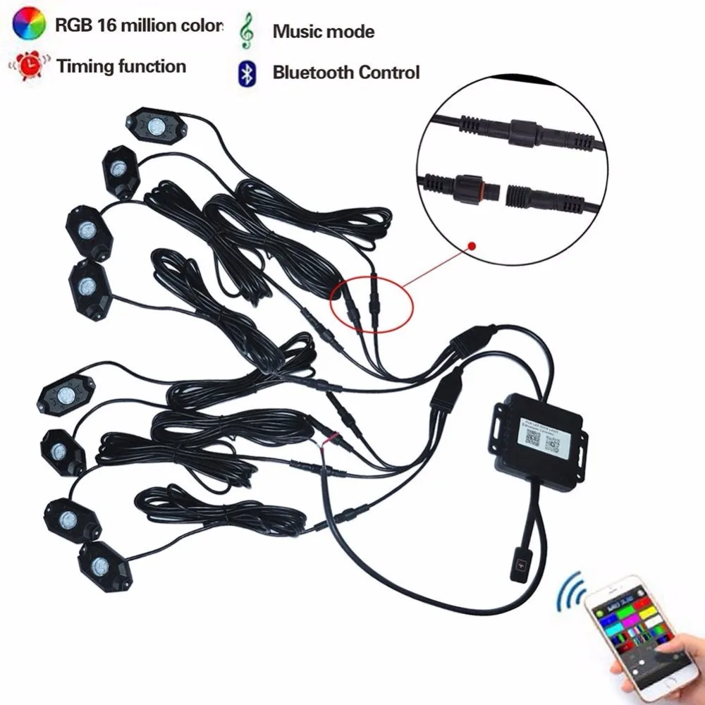 Marloo 8 Pods RGB светодиодный светильник s с Bluetooth контроллером дистанционного управления многоцветный неоновый светодиодный светильник комплект для синхронизации музыки режим мигания