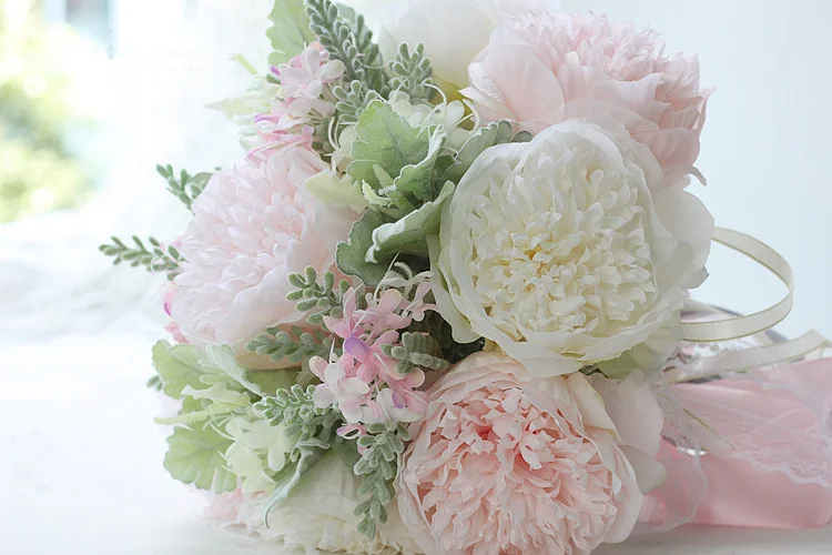 1 bouquet macaron color light pink fairy flower peony rose designed wedding bridal silk photoprops | Дом и сад