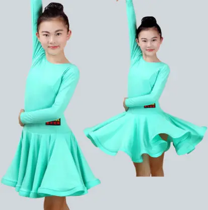 Mint Green 02 Платья для латинских танцев для девочек, бальное платье для танцев, Румба Самба, спандекс, детская юбка для танго, Самба, ча-ча, стандартная Сальса - Color: Mint Green 02