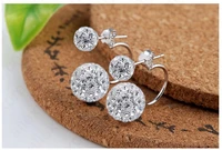 detail one pair new arrival nice 925 sterling silver double disco crystal beads stud earring jewelry women accessories