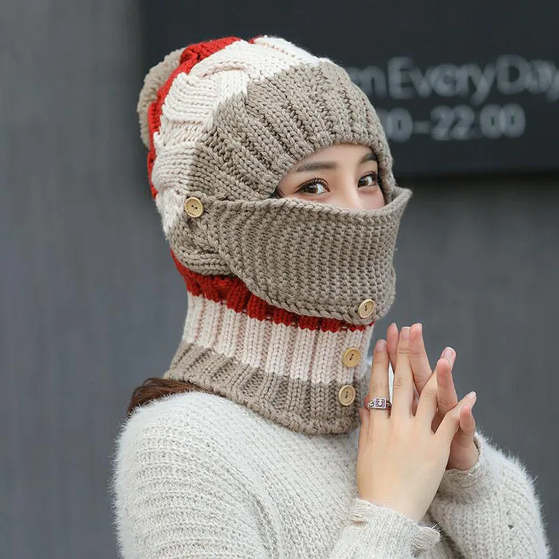 SUOGRY вязаная шапка шарф зимние Skullies шапочки Женская зимняя обувь Шапки для Для женщин мешковатые теплые утепленные шапки с маской шею