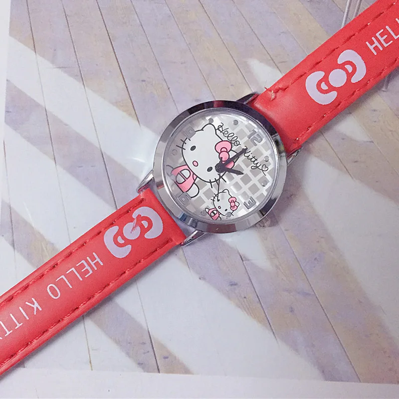 B Hello kitty часы Женские кварцевые наручные часы мультфильм милые часы Дети Кристалл Мода водонепроницаемый из искусственной кожи обучающая машина - Цвет: B