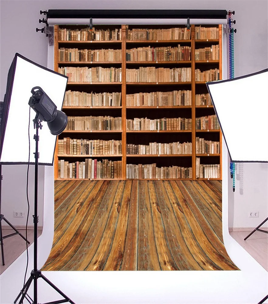 Laeacco Old Bookshelf Books Wooden Floor Baby Portrait Photography Backgrounds Photographic Backdrops For Photo Studio | Электроника