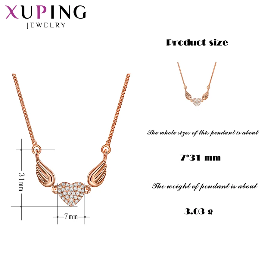 Xuping, элегантное ожерелье, крылья, сердце, узор, с синтетическим CZ, ювелирное изделие для женщин, подарок на День Благодарения, S107-44485