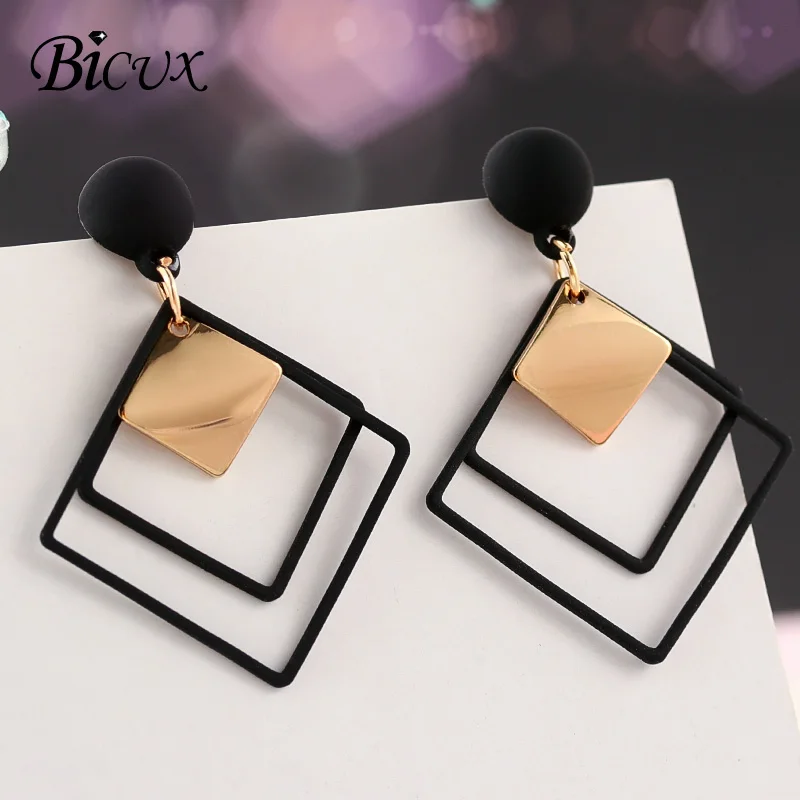 Black BICUX корейские винтажные геометрические золотые серьги модные простые акриловые длинные висячие серьги для женщин ювелирные изделия - Окраска металла: Black