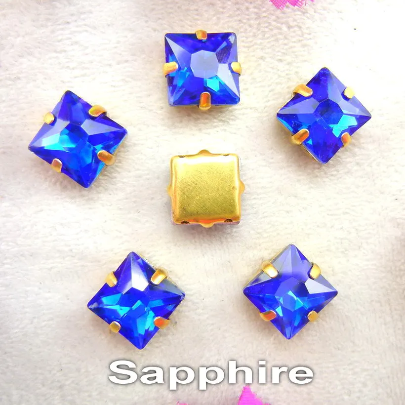 A4 Sapphire Стекло с украшением в виде кристаллов золото коготь настройки 8 мм/10 мм/12 мм приятные цвета микс квадратной формы пришить стразы бусины свадебные туфли diy кружевной отделкой - Цвет: A4 Sapphire