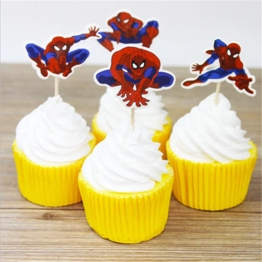24pc/set Spiderman Cake Topper Cupcake Inserts Card Kids Birthday Baby Shower Party Supplies Baking Superhero Decoration | Дом и сад