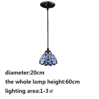 dia 20cm blue Витражный Стеклянный Подвесной Светильник Тиффани-барокко подвесные светильники для дома, гостиной, столовой цепи подвесные светильники E27 90-260V - Цвет корпуса: dia 20cm blue