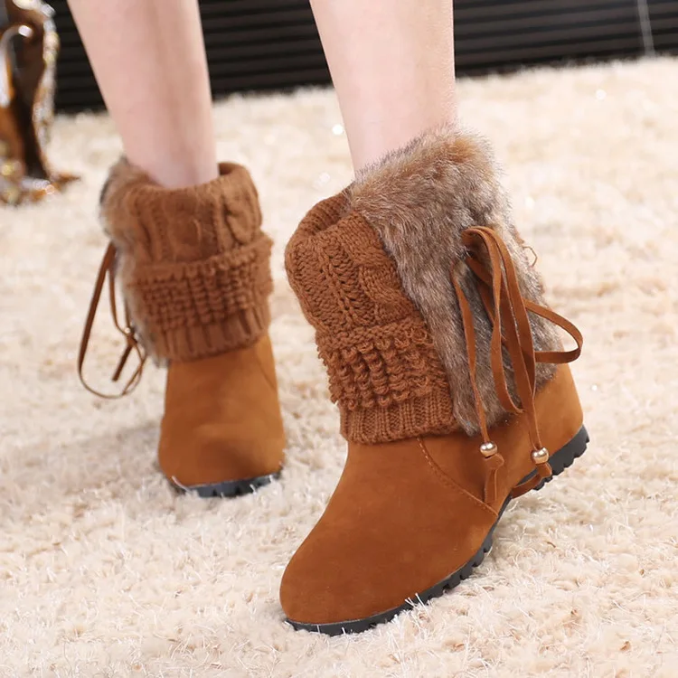 Fujin Autumn Winter New Boots Dropshipping European Station Plus Velvet Wool Inner Raised Boots Sanding Leather Snow Boots - Цвет: brown