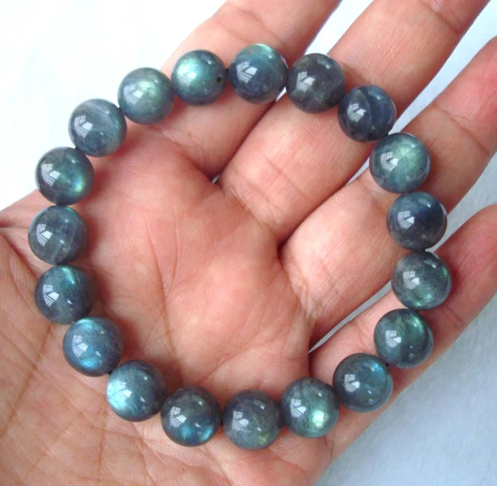 Бесплатная доставка Круглый браслет из натурального Лабрадорита 10 мм женские и