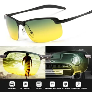 Очки дневного и ночного видения унисекс, солнцезащитные очки для мужчин и женщин, очки для безопасного вождения автомобиля, желтые антибликовые очки для вождения с оправой из сплава