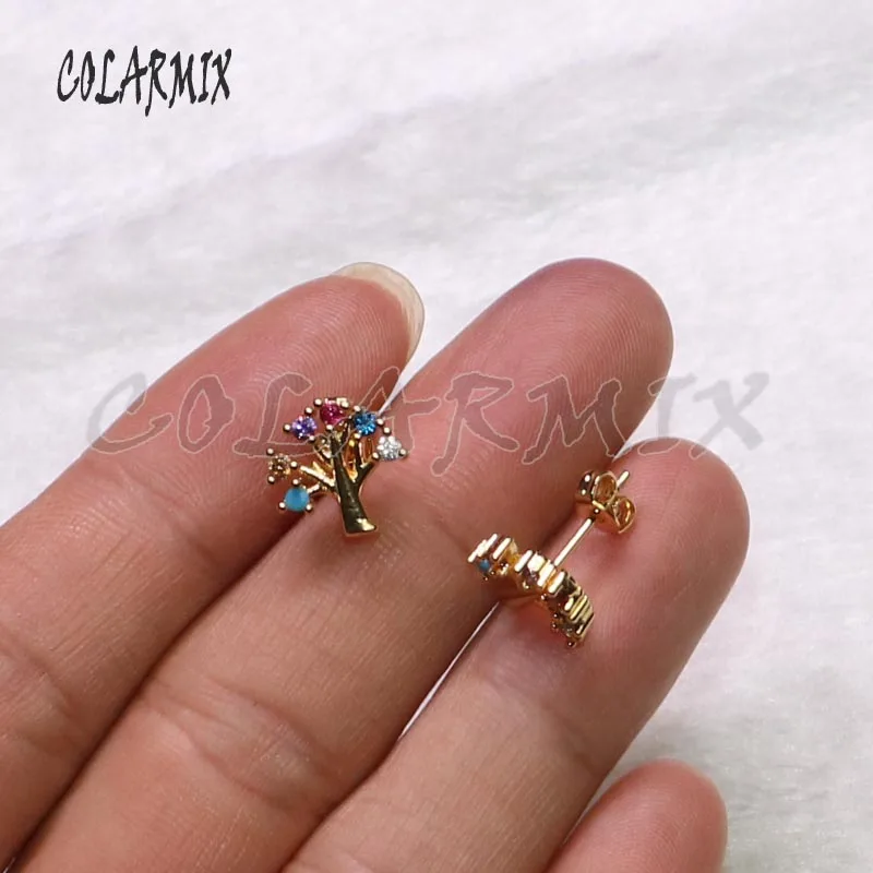 8 пар в форме дерева циркониевые серьги гвоздики красочные милые крошечные