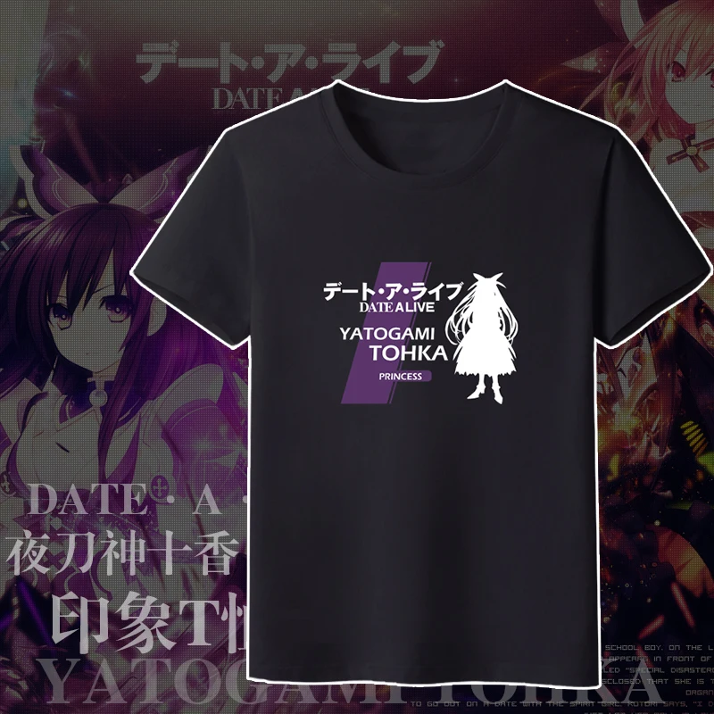 

DATE A LIVE Yatogami Tohka Anime Unisex T-shirt Summer Short Sleeve Shirt Impressions TEE Tops Nice Patterns Color Black