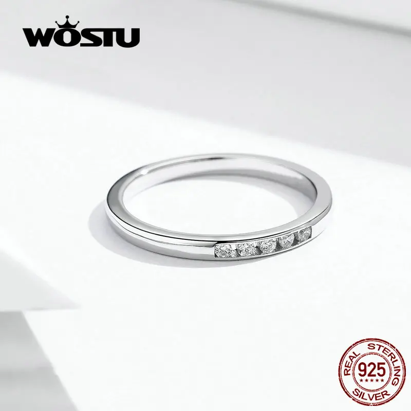 WOSTU Настоящее 925 Серебряное кольцо на палец, классические кольца с прозрачным цирконием для женщин, модное ювелирное изделие CQR542