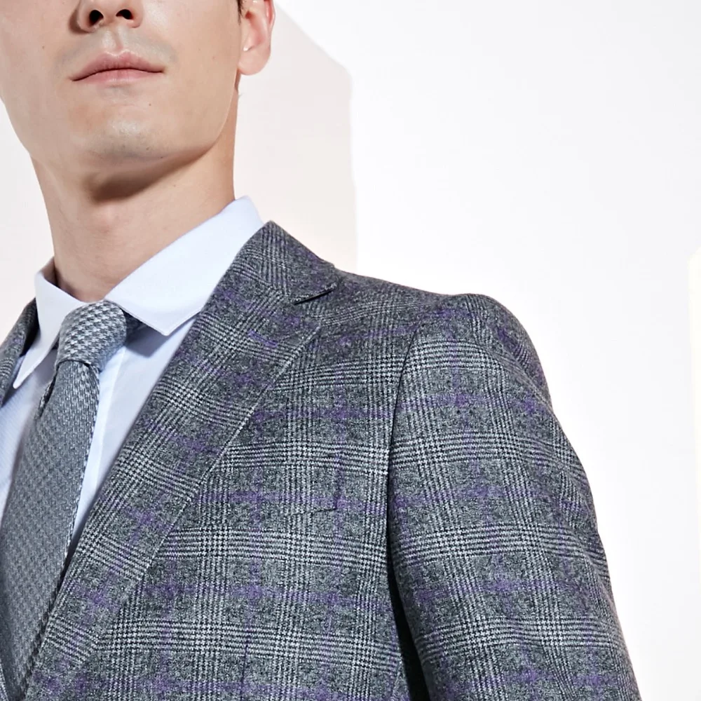 Slim Men's Blue Plaid Printing Blazers Male Three-piece Suits Jackets Men Plus Size Suit Groom and Groomsman Suit For Wedding