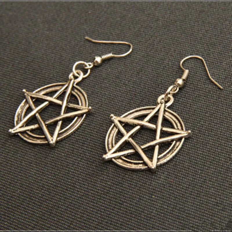 Женские красивые серебряные серьги в стиле ретро Пентаграмма-кулон ручной