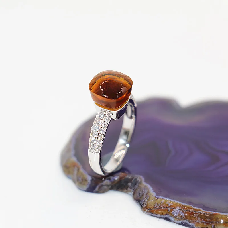 

Модное женское кольцо с оранжевым кристаллом и белым цирконом, покрытое 18-каратным белым золотом, для лучшего праздничного подарка, 2021