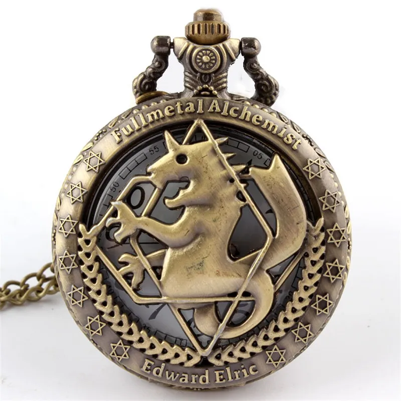 

Retro Bronze Pocket Watch Men Fullmetal Alchemist Design Quartz Pocket Watch Necklace FOB Chain Clock Women's relogio de bolso