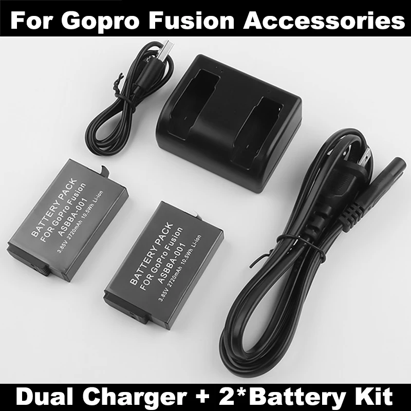2720mAh ASBBA-001 battery For Gopro Fusion Camera Accessory + Dual batteries Charger 360 Go Pro Accessories | Электроника