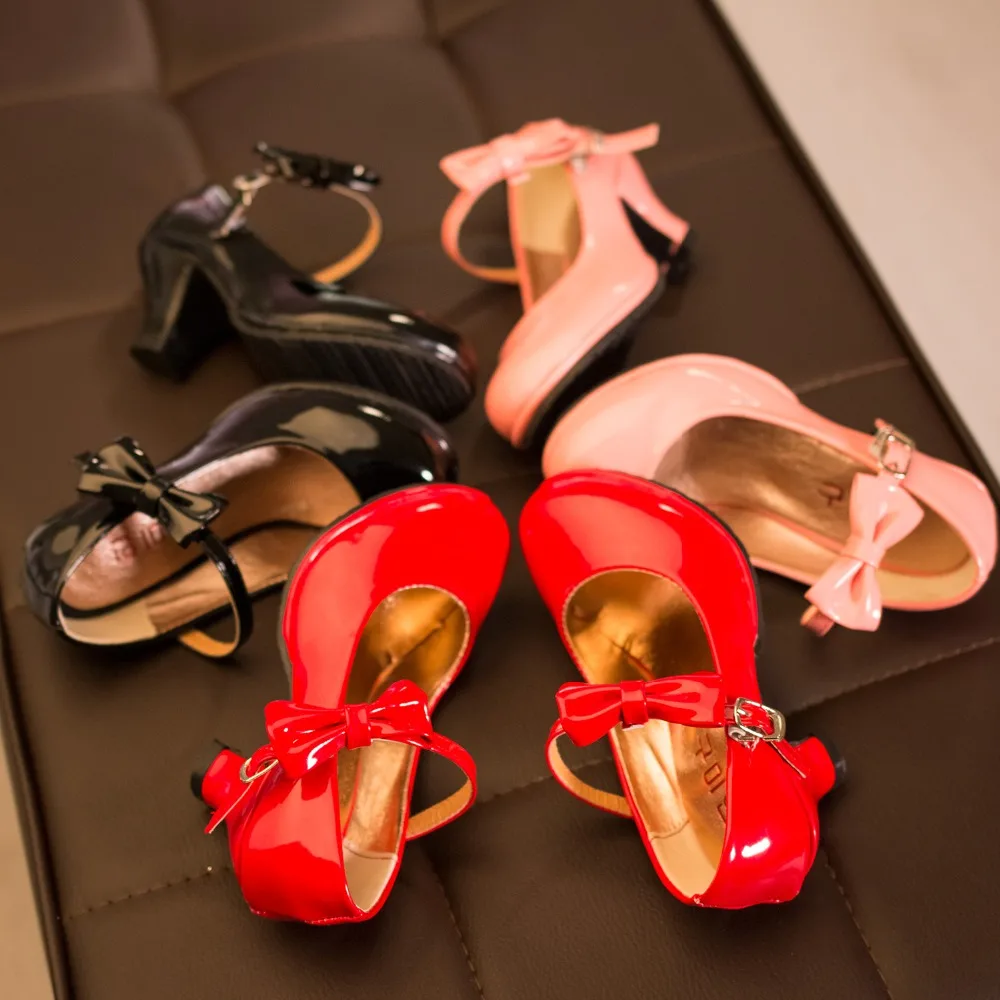 Классическая обувь из искусственной кожи с бантом для девочек детская танцев От 2