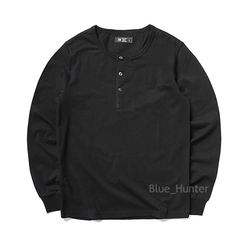 Black Красный ветер Винтаж с длинным рукавом Henley футболки мужские хлопковые рубашки на пуговицах ребристые манжеты - Цвет: Black