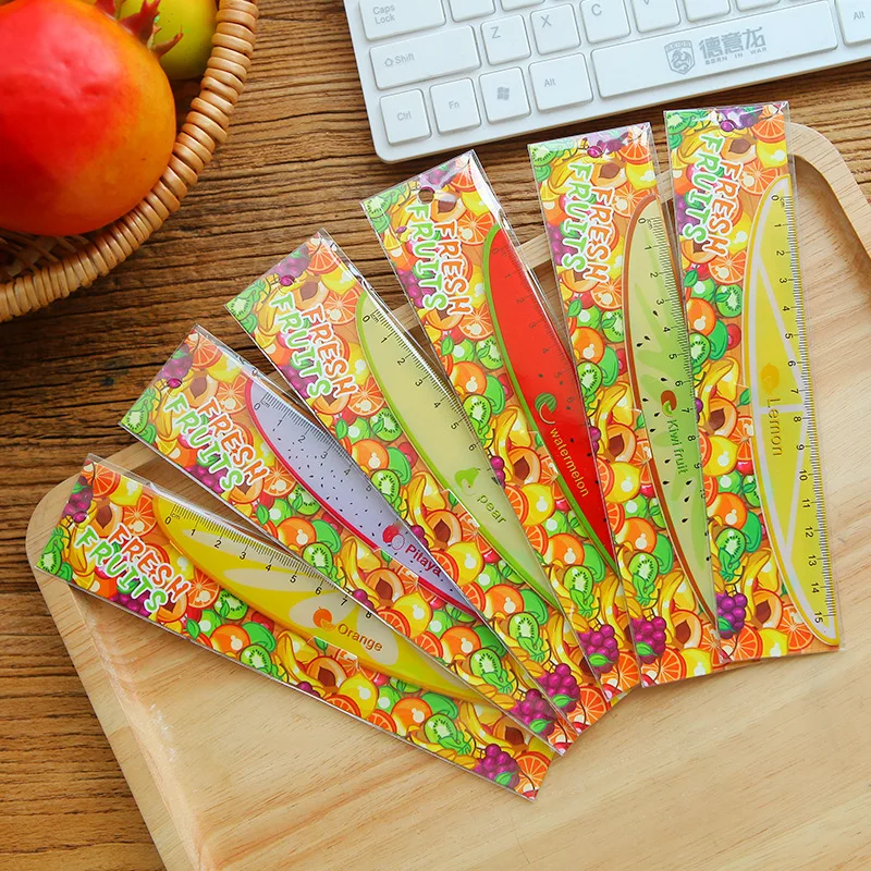 

48 pcs/lot Fruit Ruler Cute 15cm Measuring Straight Rulers Drawing Tool Promotional Stationery gift school supplies