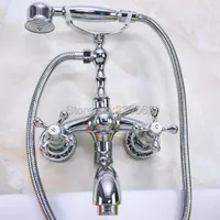 Chrome Brass Wall Mounted Swive Spout Tub Mixer Tap with Handshower Handheld Bath Shower Mixer Water Set  lna195