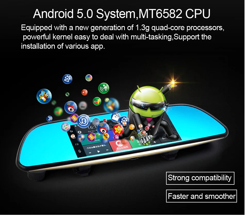 Автомобильный видеорегистратор ANSTAR 3G с двумя объективами заднего вида, gps, Bluetooth, зеркальный видеорегистратор, 7 дюймов, FHD 1080 P, автомобильные видеорегистраторы, Android 5,0, видеорегистратор