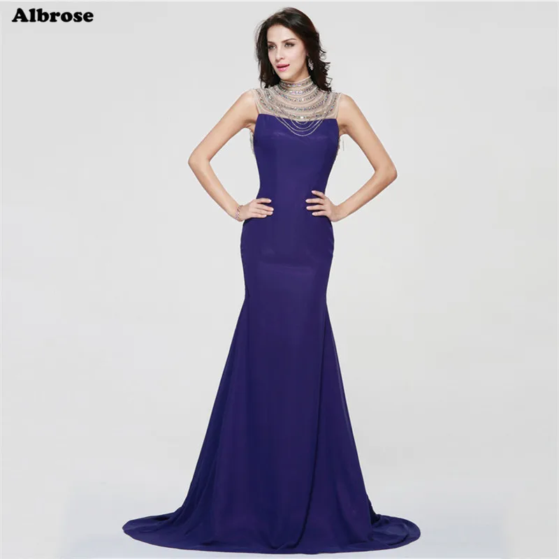 Глубокий фиолетовый сексуальная Русалка вечернее платье Кристаллы бисера