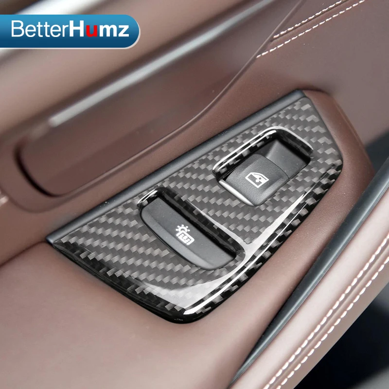 

Carbon Fiber Car Window Lifter Control Frame Window Switch Decor Armrest Panel Refit Sticker for BMW G30 5 series 2018