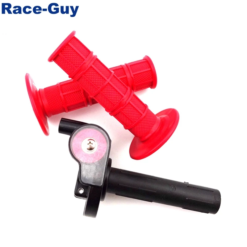 Черная Поворотная дроссельная заслонка + красные ручки для велосипеда мотоцикла