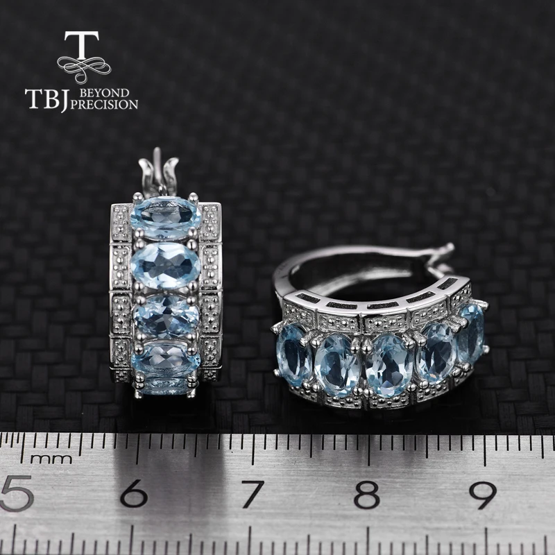 TBJ, последняя застежка серьги из стерлингового серебра 925 пробы с натуральным небесно-голубым топазом овальной формы 4*6 мм настоящий драгоценный камень ювелирные изделия для девушек хороший подарок