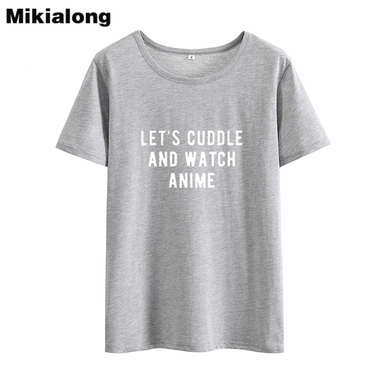 Футболка Mikialong с надписью Let's Cuddle and Watch футболка в стиле аниме Харадзюку Женская
